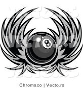 Vector of a Winged Billiards Pool Eight Ball - Grayscale Design by Chromaco