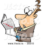 Vector of a Worried Cartoon Businessman Reading Stock Market News Paper by Toonaday