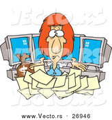 Vector of a Worried Computer Businesswoman with Tax Documents and Money Issues - Cartoon Style by Toonaday