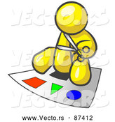 Vector of a Yellow Character with Scissors Preparing Poster Board with Colorful Shapes by Leo Blanchette