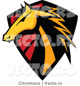 Vector of a Yellow Horse over Badge Shield by Chromaco