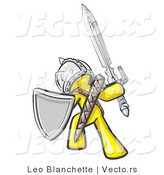 Vector of a Yellow Knight with Shield and Sword Standing in Battle Mode by Leo Blanchette