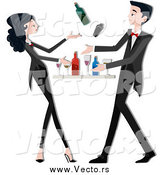 Vector of a Young Bartender Couple Mixing Drinks by BNP Design Studio