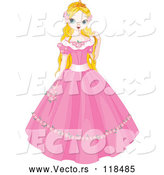 Vector of a Young Cartoon Fairy Tale Princess in a Pink Dress by Pushkin