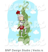 Vector of a Young Cartoon Knight Climbing to the Top of a Beanstalk Vine by BNP Design Studio