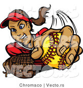 Vector of a Young Female Softball Player Pitching the Ball by Chromaco