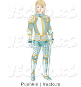 Vector of a Young Knight Wearing Aqua Colored Armor with Gold Trimming by Pushkin