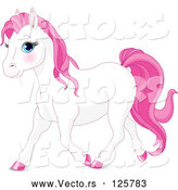 Vector of a Young White and Pink Horse Walking Forward by Pushkin