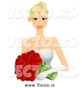 Vector of a Young White Blond Bride Wearing Gloves and Holding Red Flowers by BNP Design Studio