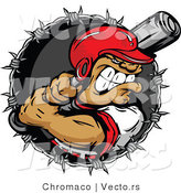 Vector of an Aggressive Batter Preparing to Strike Baseball Within Barbed Wire Icon - Cartoon Design by Chromaco