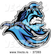 Vector of an Aggressive Cartoon Blue Demon Mascot with ViscousFacial Expression by Chromaco