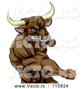 Vector of an Aggressive Cartoon Bull Mascot Punching by AtStockIllustration