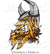 Vector of an Aggressive Cartoon Viking Warrior Mascot Wearing Horns While Gritting His Teeth by Chromaco