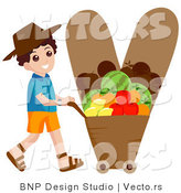 Vector of an Alphabet Letter V with a Veggie Farmer Boy by BNP Design Studio