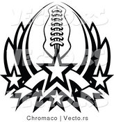 Vector of an American Football Within Stars and Lotus - Black and White Design by Chromaco