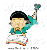 Vector of an Asian Girl Reading a Book by Pams Clipart