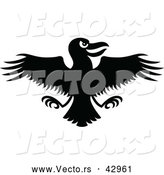 Vector of an Evil Cartoon Crow with Wings Spread out - Black and White by Zooco
