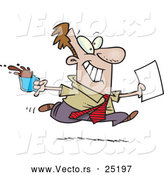 Vector of an Excited Businessman Rushing with Coffee and Paperwork by Toonaday