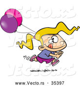 Vector of an Excited Cartoon Girl Running with Pink and Purple Birthday Party Balloons by Toonaday