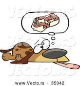 Vector of an Exhausted Cartoon Basset Hound Dog Hoping for Steak by Toonaday