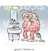 Vector of an Exhausted Cartoon Man Brushing His Teeth in the Bathroom by Gnurf