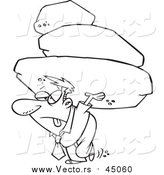 Vector of an Exhausted Man Carrying a Heavy Load of Boulders - Cartoon Concept Lineart by Toonaday