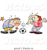 Vector of an Injured Cartoon Soccer Player Grabbing His Groin After a Hit by the Ball by Gnurf
