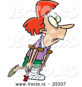 Vector of an Injured Cartoon Woman Wearing a Cast over Her Foot While Using Crutches by Toonaday