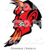 Vector of an Intimidating Red Devil with Horns and Goatee, Gritting Teeth by Chromaco