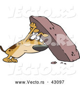 Vector of an Upset Cartoon Dog Looking for Hidden Treasure Under a Big Rock by Toonaday
