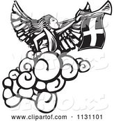 Vector of Angel Playing a Trumpet Black and White Woodcut by Xunantunich
