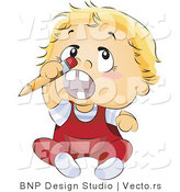Vector of Baby Boy Trying to Stick a Pencil up His Nose by BNP Design Studio