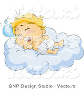 Vector of Baby Drooling While Sleeping on a Comfy Cloud by BNP Design Studio