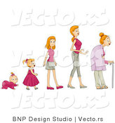 Vector of Baby Girl Shown in Stages of Growth to a Teen, Woman and Senior by BNP Design Studio