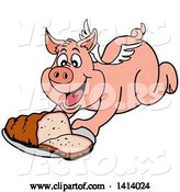 Vector of Bbq Winged Pig Flying and Holding out a Brisket by LaffToon
