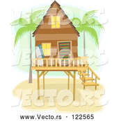 Vector of Beach House on Stilts with Palm Trees and Surf Boards by BNP Design Studio