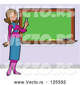 Vector of Beautiful Brunette White Teacher Holding Chalk and Smiling by a Blank Board by Peachidesigns