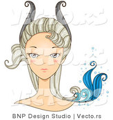 Vector of Beautiful Capricorn Girl's Face with Horns and a Tail on Her Head by BNP Design Studio