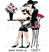 Vector of Beautiful French Lady Reading a Book at a Bistro Table by Pams Clipart