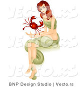 Vector of Beautiful Horoscope Cancer Girl Holding a Crab by BNP Design Studio