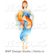 Vector of Beautiful Horoscope Pisces Girl with Water and Fish by BNP Design Studio