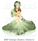 Vector of Beautiful Horoscope Virgo Girl Sitting and Holding Flowers by BNP Design Studio