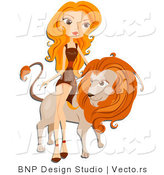 Vector of Beautiful Leo Zodiac Girl Leaning Against a Lion by BNP Design Studio
