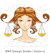 Vector of Beautiful Libra Girl's Face with Scales Hanging from Her Hair by BNP Design Studio