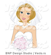 Vector of Beautiful Young Bride Wearing Gown While Holding a Flower Bouquet by BNP Design Studio
