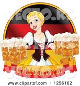 Vector of Beer Maiden with Oktoberfest Beer over a German Flag by Pushkin