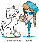 Vector of Big Spoiled White Dog Waiting As a Lady Serves Him a Tray of Dog Bone Biscuits by Andy Nortnik