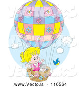Vector of Bird by a Cat and Blond Girl in a Hot Air Balloon by Alex Bannykh