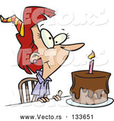 Vector of Birthday Lady with Candle on a Birthday Cake by Toonaday