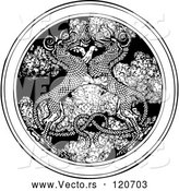Vector of Black and White Dragons Entwined over a Medallion of Smoke by Picsburg